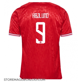 Danimarca Rasmus Hojlund #9 Maglia Gara Casa Repliche Europei 2024